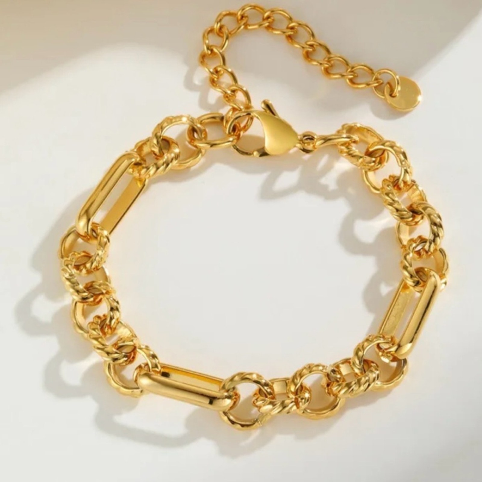 18k Gold Plated Chunky Mixed Link Twisted Chain Bracelet